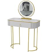 Nouvage Premium Dressing Table with LED light mirror Matt White with Gold Handles - Vanity Table ...