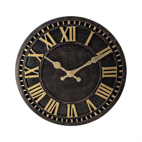 12 Inch Large Waterproof Wall Clock Roman Numerals Indoor Outdoor Clock Decorative Retro Wall Clock Vintage Resin Ornaments for Garden Patio Pool Kitchen Bathroom Home Deco