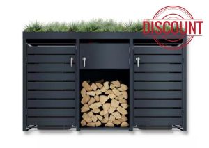 DWD® Garden Double Wheelie Bin Hideaway with Plant Roof 120L/240L Waste Bin Storage Shed w/Locking Doors Central Firewood Rack Store with Integrated Tool Compartment