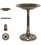 Bonnlo Pedestal Bird Bath Antique Copper Resin Birdbaths Weather Resistant Floral Accents and Vin...