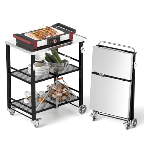 Stainless Steel 3 Tier Kitchen Cart with 2 Lock Wheels