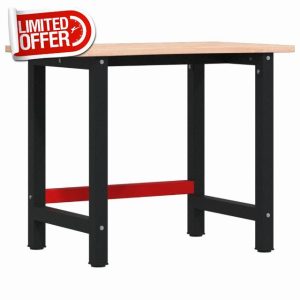idaXL Workbench - 100x55-60x81.5 cm Solid Wood Beech - Versatile Tool Bench or Work Desk with Metal Frame for DIY Projects