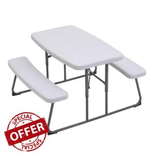 Warmiehomy Kids Picnic Table Folding Table and Chairs for Children Outdoor Camping Table and Bench HDPE Tabletop Folds Flat for Storage Kids Table for Yard Patio Lawn Party