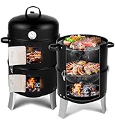 Outopee Outdoor BBQ Charcoal Grill, Portable Barrel Charcoal Grill 500 Sq. in. Cooking Area with ...