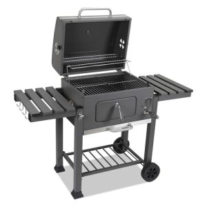 height-adjustable charcoal tray
