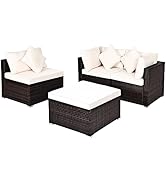 COSTWAY 6 PCS Garden Rattan Furniture Set, Patio Conversation Sofa Set with Tempered Glass Table ...