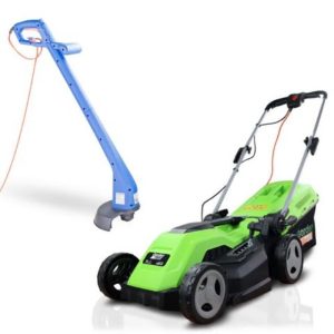 Hyundai 250w 25cm Corded Electric Grass Trimmer and GardenTek 15"/38cm Electric Lawnmower 1600w/230v Roller Mulching Lawn Mower