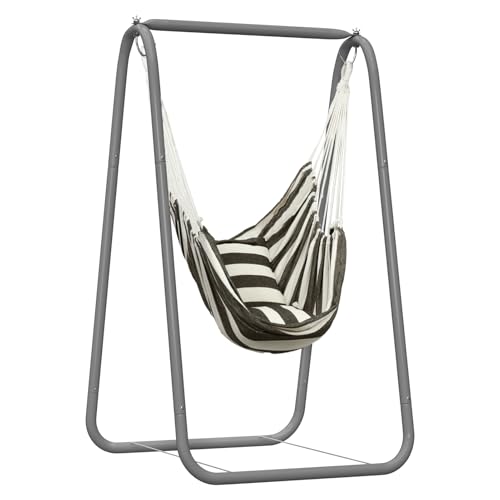 Hammock Chair Stand with Hanging Swing Chair Max 220 Lbs Heavy Duty Hanging Chair with A-Frame for Indoor Outdoor Patio Yard Balcony C