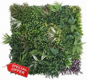 Artificial Hedge Plant Panels 100 x 100cm Grass Plant Wall Panels Green Privacy Living Wall Fence Screening Home Garden Spring Leaf Backdrop for Indoor or Outdoor (2)