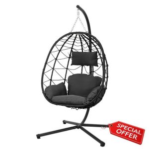 Warmiehomy Egg Chair Hanging Chair with Stand Garden Foldable Swing Chair with Cushion Rattan Hanging Egg Chairs for Indoor Outdoor Hammock Chair With Frame for Patio
