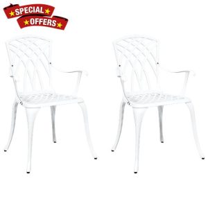 idaXL Modern Outdoor Chairs - White Aluminium Weather-Resistant Garden/Patio Seating - 2 Piece Set - 53x51x88.5cm