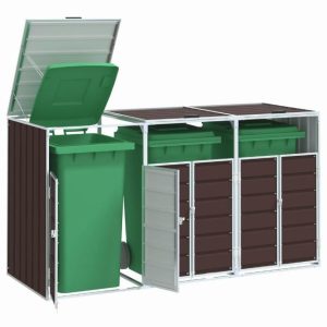 Juroupi Wheelie Bin Storage for Triple Bins Brown 216x81x115 cm Steel
