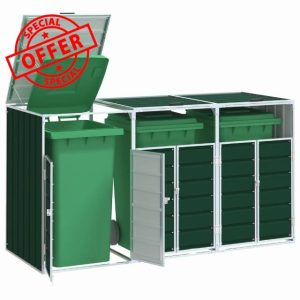 Juroupi Wheelie Bin Storage for Triple Bins Green 216x81x115 cm Steel