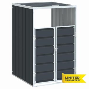 idaXL - Anthracite Steel Wheelie Bin Storage for Garden Trash - Durable