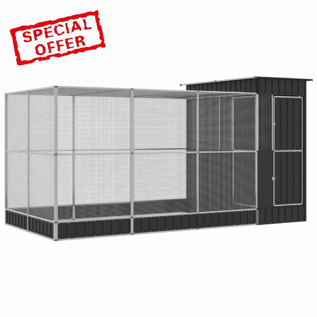 Aviary with Extension Bird Cage Walk In Chicken Run Coop Silver Steel vidaXL