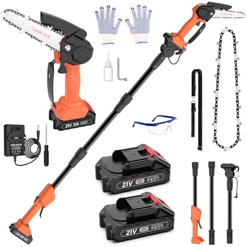 6 Inch 2 in 1 High Branch Saw & Handheld Chainsaw 3 Sections Detachable Electric Extension Pole Chainsaw