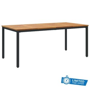 idaXL Outdoor Patio Dining Table - Steel & Wood Combination - Black 180x90 cm - Rustic