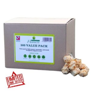 Flamers Natural Firelighters 500 Value Pack - Fire Lighters for Wood Burner Firepit Bbq Pizza Oven Fireplace Chimenea Barbecue Fire Starter - Firestarter for Kiln Dried Kindling Log Coal Briquette