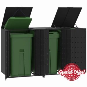 qohoio Wheelie Bin Storage for 3 Bins Black 207x79x117 cm Steel