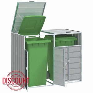 qohoio Wheelie Bin Storage for Double Bins Grey 144x81x113 cm Steel-Garden Wheelie Bin Hideaway Waste Bin