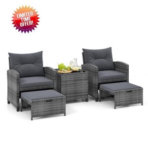 COSTWAY 5-Piece Rattan Garden Furniture Set