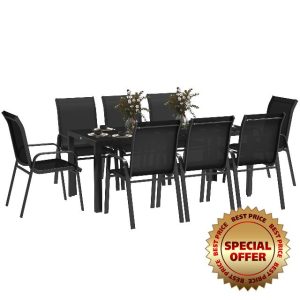 Outsunny 8 Seater Garden Dining Set with Stacking Chairs