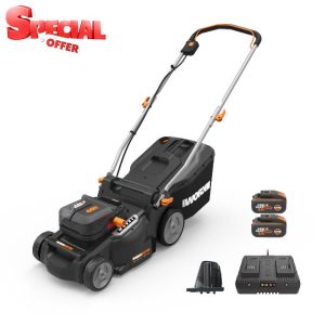 Worx WG737E 40V 37cm Cordless Lawnmower – Ideal for Medium to Large Gardens (300-550㎡) – Includes 2x 4.0Ah Batteries & Charger – IntelliCut™ Tech