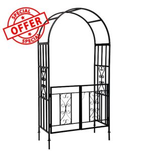 CyyKcc Black Garden Arbour Arch with Gate