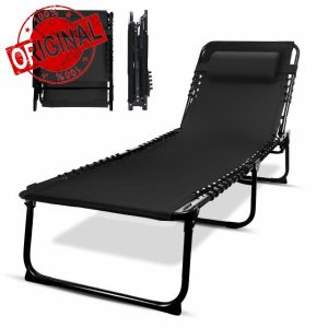 KEPLIN Foldable Recliner Sun Lounger - 600D Oxford Fabric - Adjustable Back and Leg Rests - Lightweight and Portable - Compact Space-Saving Design - Durable Outdoor Use - 190 x 65 x 30 cm (Black)