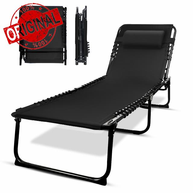 KEPLIN Foldable Recliner Sun Lounger - 600D Oxford Fabric - Adjustable Back and Leg Rests - Lightweight and Portable - Compact Space-Saving Design - Durable Outdoor Use - 190 x 65 x 30 cm (Black)