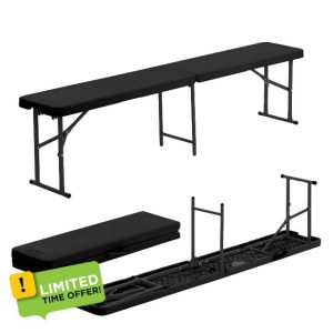 Harbour Housewares Folding Camping Picnic Bench - 180cm (6ft) - Black - 1x Foldable Portable Plastic Outdoor Garden Dining Furniture