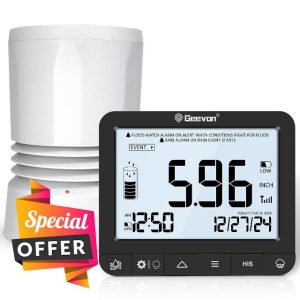 Geevon Portable Wireless Rain Gauge with Indoor Digital Display, High Precision Rainfall Measurement, Perfect for Garden and Farm Outdoor Use, Real Time Rainfall Measurement and Flood Alert System