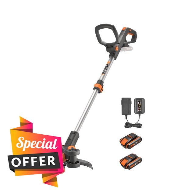 WORX WG163E 18V (20V MAX) Cordless Grass Trimmer With Command Feed And 2 Batteries Strimmer Line Strimmers Edge Cutter Black