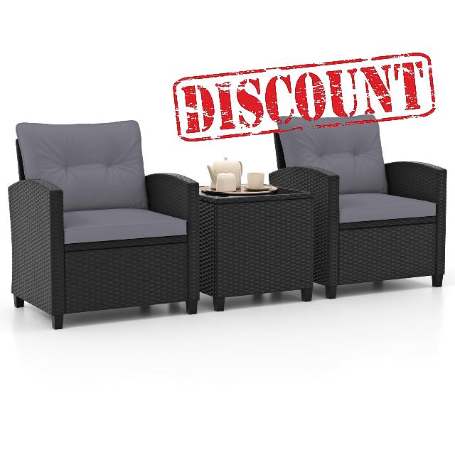 COSTWAY 3 Piece Patio Rattan Bistro Set