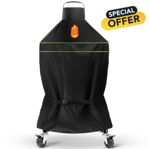 Grill Cover for Kamado Joe 18 in Light Green Strip – Heavy-Duty Waterproof BBQ Cover for Classic Series – Durable Kamado Joe Accessories for Classic Series by Smoker Chef