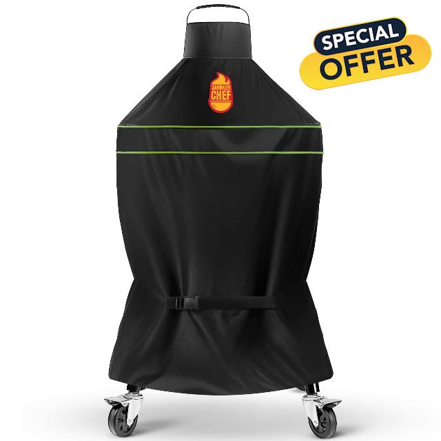 Grill Cover for Kamado Joe 18 in Light Green Strip – Heavy-Duty Waterproof BBQ Cover for Classic Series – Durable Kamado Joe Accessories for Classic Series by Smoker Chef