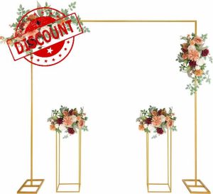 MYOYAY Wedding Arch Backdrop Stand Square 7.2 x 7.2 FT Wedding Arches for Ceremony Metal Balloon Arch Frame with Flower Stand for Wedding Birthday Party Baby Shower Garden Arbor Anniversary Event Deco