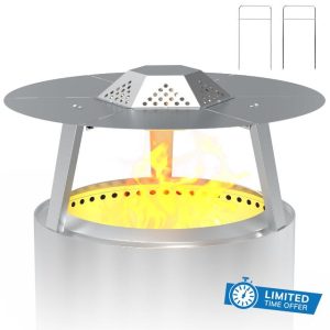 Heat Deflector for Solo Stove Bonfire 19" Accessories Stainless Steel Heat Diffuser for Firepit Captures and Redirects Warmth with Handle and Legs for Outdoo