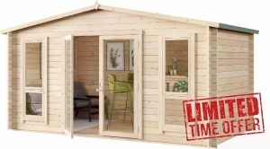 14 x 8 Log Cabin Summer House Shed – Wooden Garden Room with Double Doors