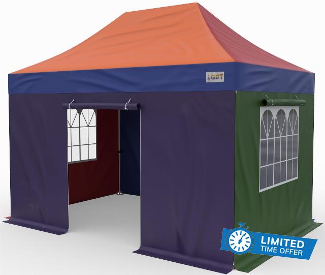 HERCULES LGBT® HEAVY DUTY POP UP GAZEBO - ZIPPER SIDES - PRIVACY BLINDS 40mm HEX STEEL 3m x 4.5m