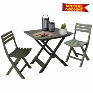 idooka 3-Piece Outdoor Camping Bistro Set – Folding Garden Table & 2 Chairs
