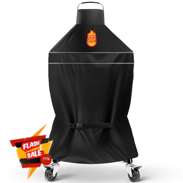 Grill Cover for Kamado Joe 18 in Light Gray Strip – Heavy-Duty Waterproof BBQ Cover for Classic Series– Durable Kamado Joe Accessories for Classic Series by Smoker Chef