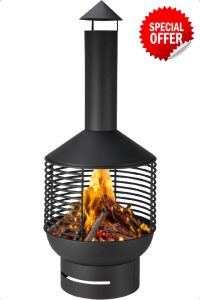 idooka Chiminea Fireplace with Base & Top – Stylish Cut-Out Style Outdoor Chimney Fire Pit for Garden & Patio