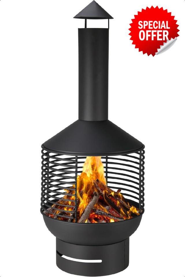 idooka Chiminea Fireplace with Base & Top – Stylish Cut-Out Style Outdoor Chimney Fire Pit for Garden & Patio