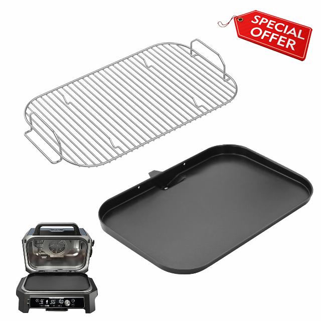 Non-Stick Griddle Plate and Grill Smoke Rack for Ninja Woodfire OG800 OG900 Series