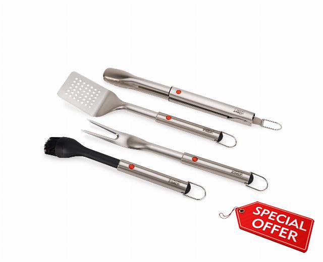 Joseph Joseph GrillOut 4-Piece Stainless Steel BBQ Utensil Set with Storage Case