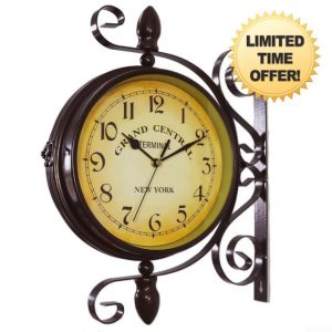 Zeroupshop Vintage Wall Hanging Double-Sided Waterproof Clock