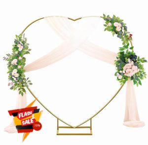 ZIRUU Heart Shape Wedding Metal Arch Backdrop Gold Flower Balloon Arbors Stand for Wedding Birthday Party