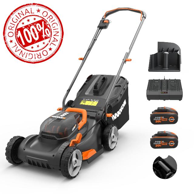 Worx WG743E.1 40V 40cm Cordless Lawnmower – Ideal for Medium to Large Gardens (Up to 500㎡) – Includes 2x 4.0Ah Batteries & Charger – IntelliCut™
