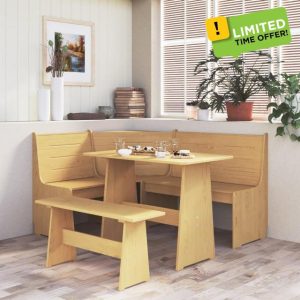 LAPOOH Dining Table with Bench in Solid Pine Brown